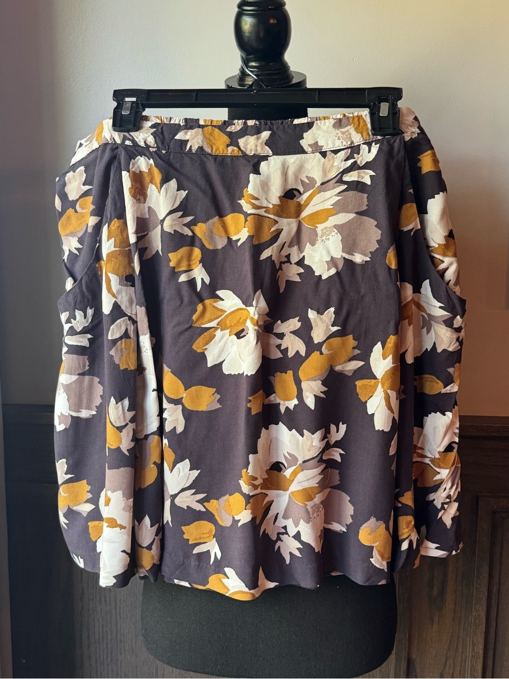 Floral Print A-Line Skirt in Navy and Mustard large
